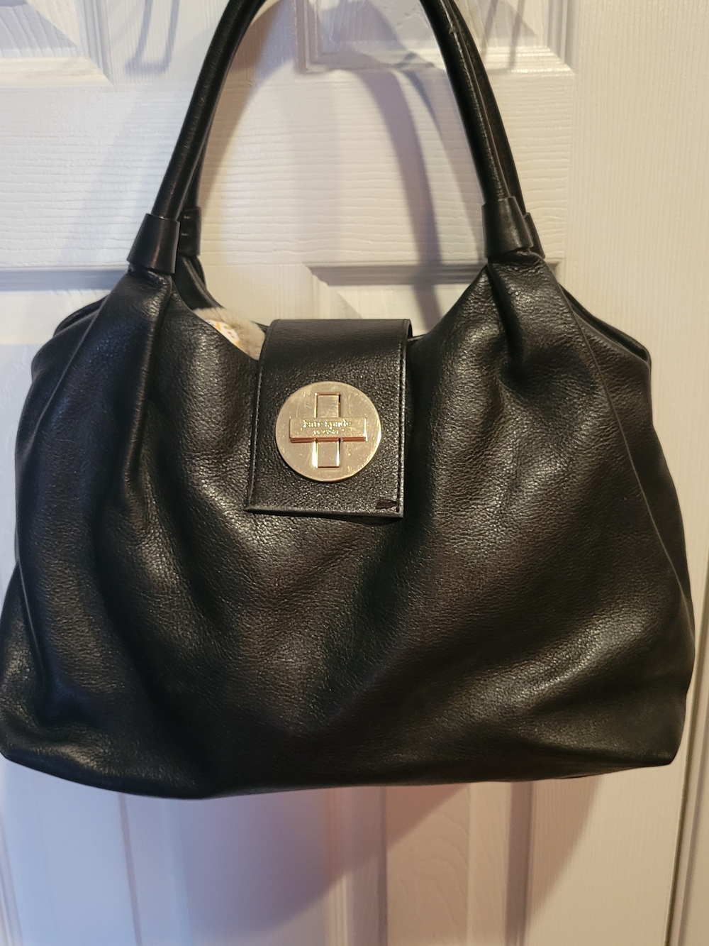 kate spade Black Leather Shoulder Bag with Gold Medallion